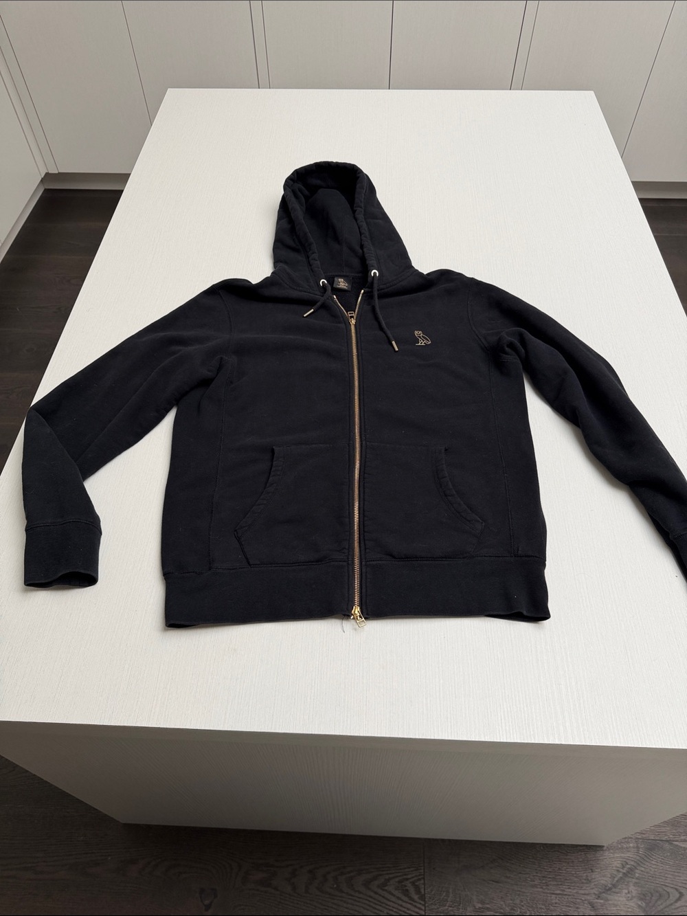 Ovo Black Zip-Up Hoodie with Small Gold Embroidered Logo